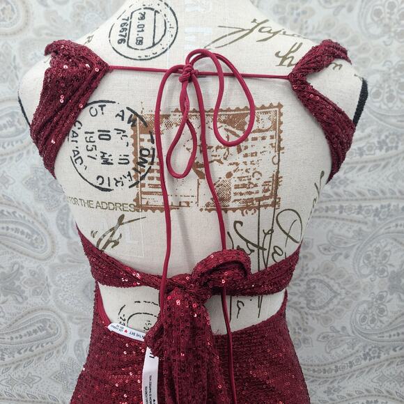 Lucy in the Sky Sequin bodycon mini red dress Size XS Holiday Party Festival - Picture 7 of 12